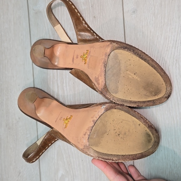 Prada Women Vintage Y2K Brown Peep-Toe Slingback Heels Shoes Sz 40/10 - Picture 10 of 13